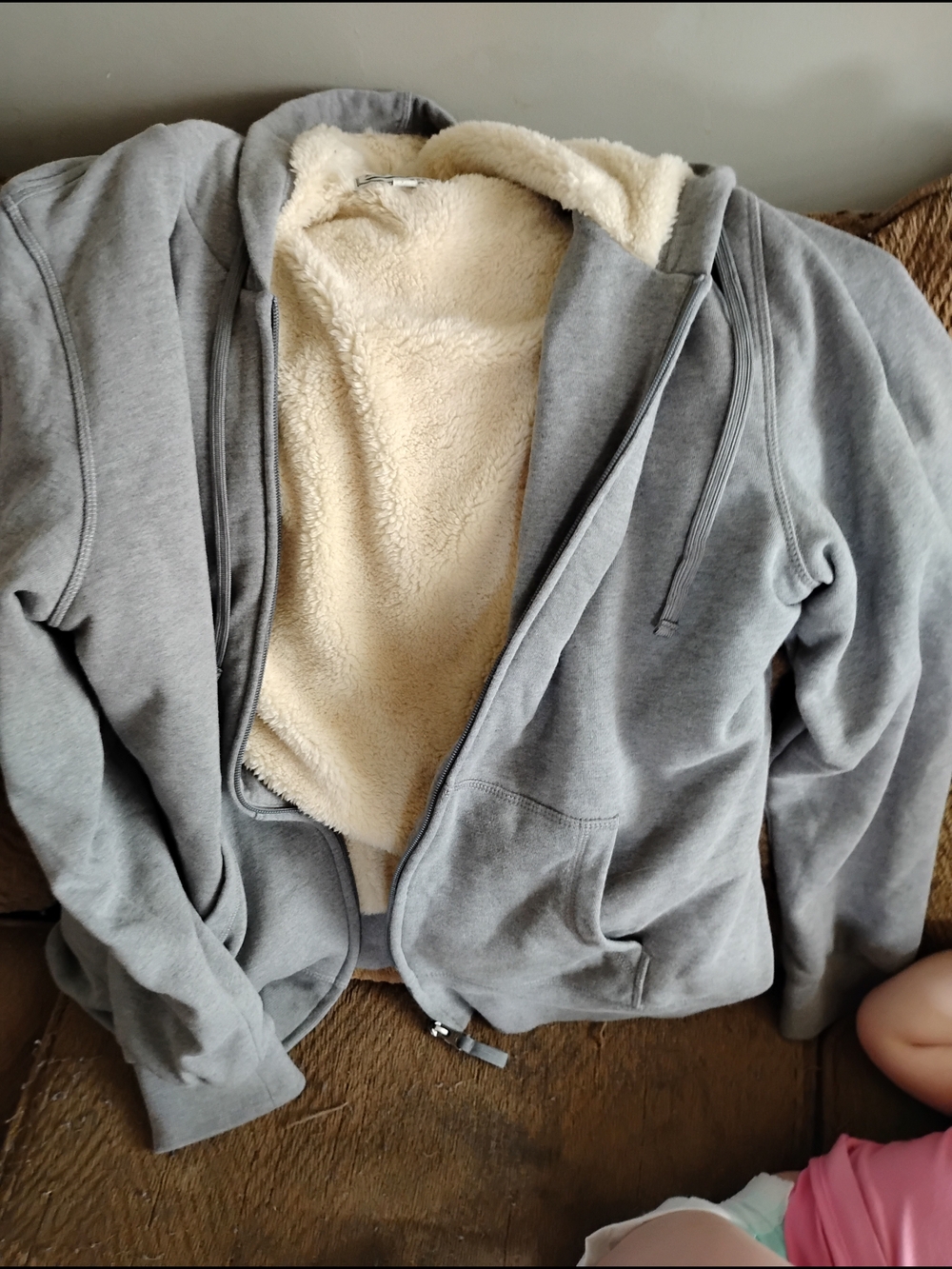 Gray Sherpa-Lined Zip-up Hoodie